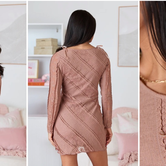 NWOT Pink Lily Terracotta Lace Mini Dress - Picture 4 of 5